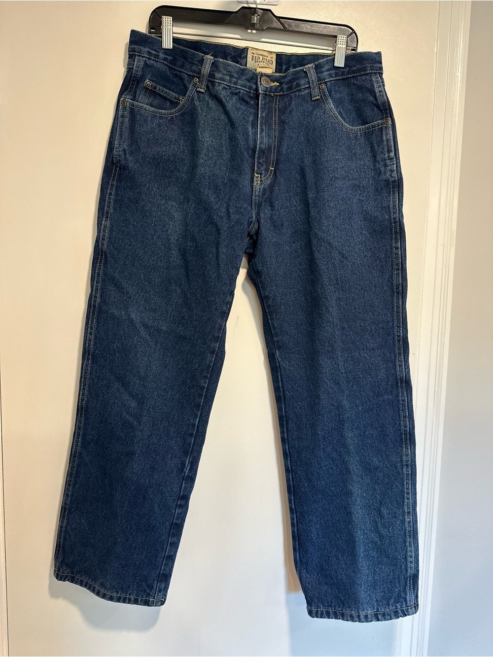 RedHead Brand Co. flannel-lined dark wash jeans 34x30 Denim Workwear. Warm.